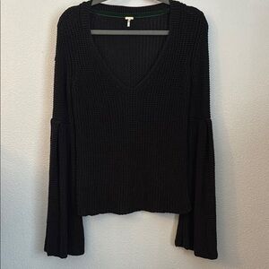 Free People Black Bell Sleeve V-Neck Sweater